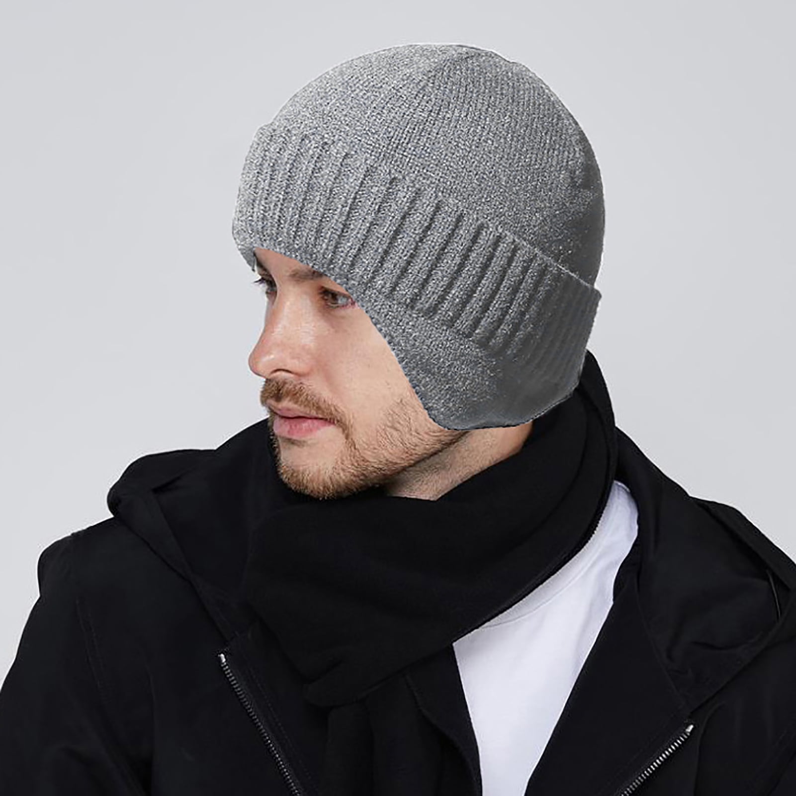 Details about   WINTER KNIT HAT FLEECE LINED WITH EARFLAP UNISEX GREY 