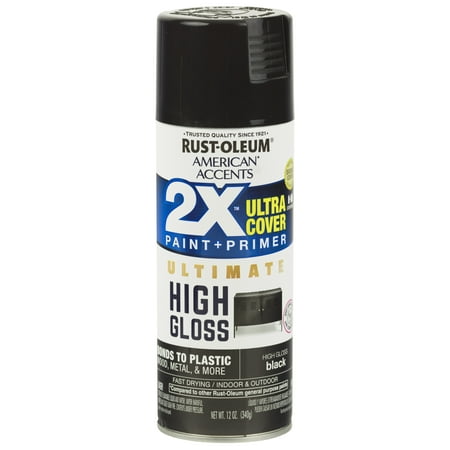 (3 Pack) Rust-Oleum American Accents Ultra Cover 2X Ultimate High Gloss Black Spray Paint and Primer in 1, 12 (Best High Temp Header Paint)