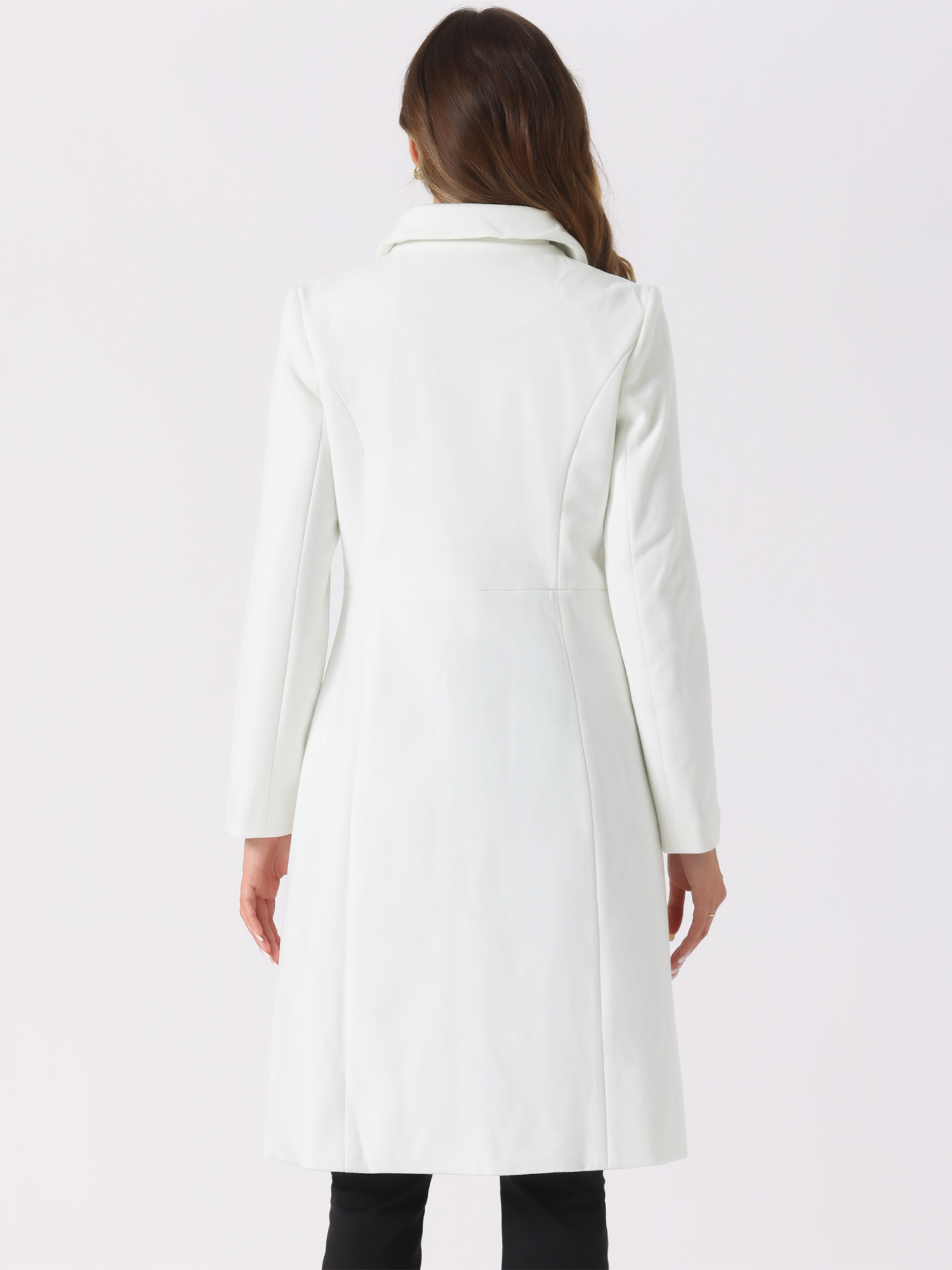 DARING DIVA Women's Winter Trench Peter Pan Collar Single Breasted Long Pea Coat S Cream White