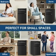 Frestec 3.2 Cu.Ft Compact Refrigerator, 2 Door, Black, Energy-Saving, Quiet, Mini Fridge
