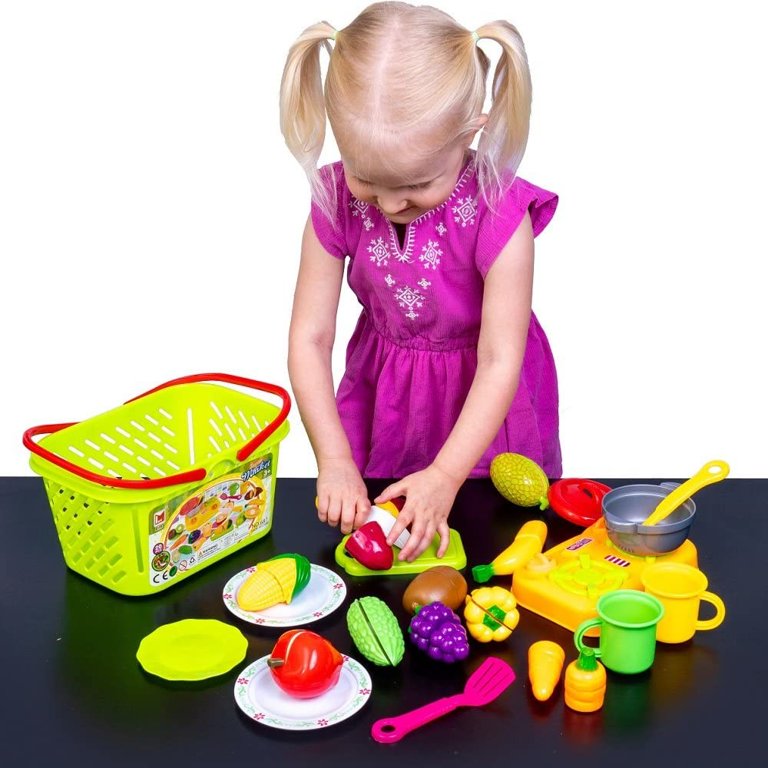 Kitchen cutlery Children's vegetable cutting game food set, 17pcs fake food  fruit vegetables seafood color class preschool education toys, 3-5 years  old children pretend cooking games children Christmas gifts