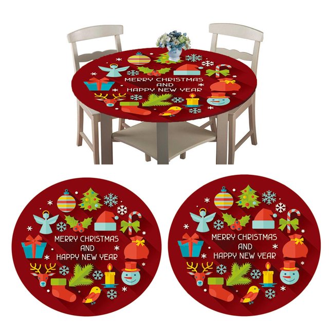 2 para el hogar, mantel de Navidad con borde de franela elástica con respaldo de vinilo, para , Navidad, se adapta has Macarena Mantel redondo impermeable