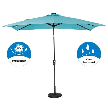 Sun Ray - 9'x7' Rectangular Solar Lighted Umbrella - Royal Blue