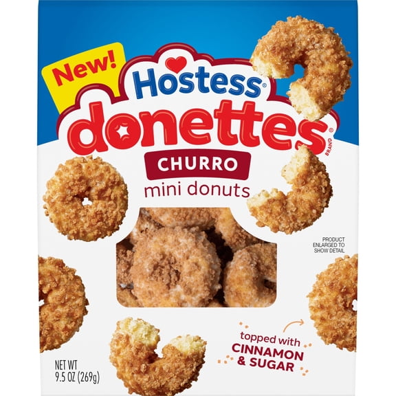 Hostess Donettes, Churro Mini Donuts Topped with Cinnamon Sugar, 9.5 oz Bag