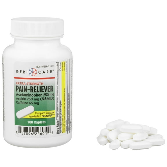 Geri-Care Pain Relief Acetaminophen / Aspirin / Caffeine Tablet, 100 per Bottle
