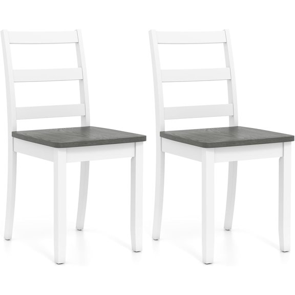 PRZL Dining Chairs, Wooden Armless Kitchen Chairs with Solid Rubber Wood Legs, Farmhouse Ladder Back Dining Chairs for Dining Room (2, White Gray)