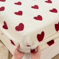 Winter thermal plush fitted sheet elastic mattress cover red heart