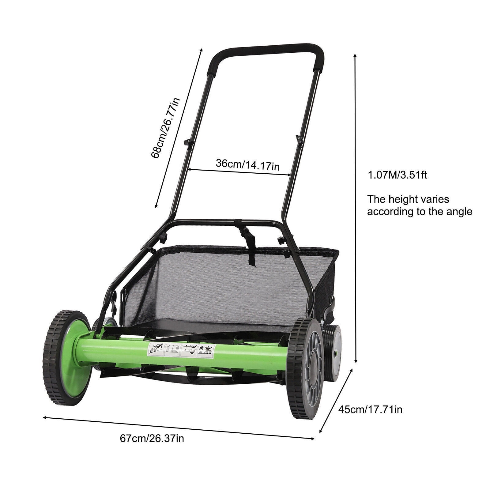 50.8cm/20in Manual Reel Mower Adjustable 5-Blade Push Lawn Walk-Behind Tool