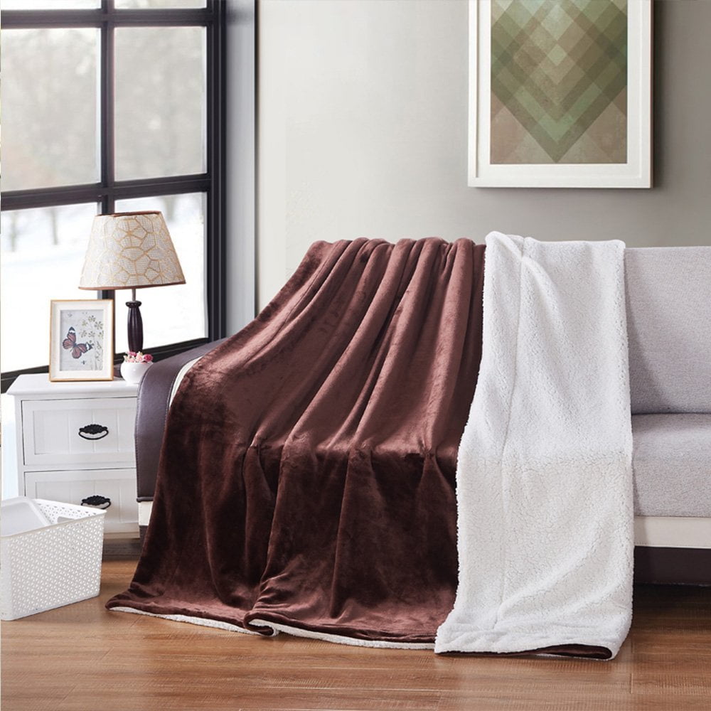 Ultra Soft Cozy Sherpa Fleece Throw Blanket(50"x60",Brown)Plush Soft Warm, Reversible Plush