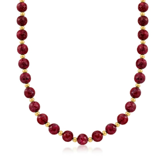 Ross-Simons 215.00 ct. t.w. Ruby Bead Necklace With 14kt Yellow Gold, Women's, Adult
