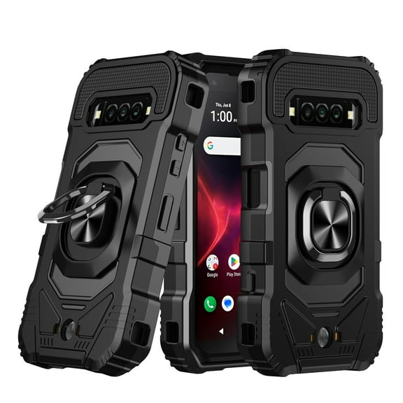 Compatible for Kyocera DuraForce Pro 3 Case w/Tempered Glass Screen Protector [Military Grade] Ring Car Mount Kickstand Shockproof Hard Phone Case - Black
