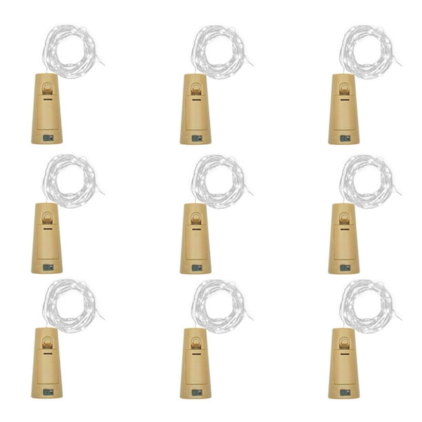 Luces LED para botellas LoveNite 20 LED con forma de corcho y alambre plateado, paquete de 9