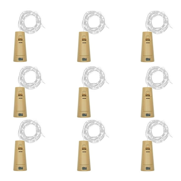 Luces LED para botellas LoveNite 20 LED con forma de corcho y alambre plateado, paquete de 9
