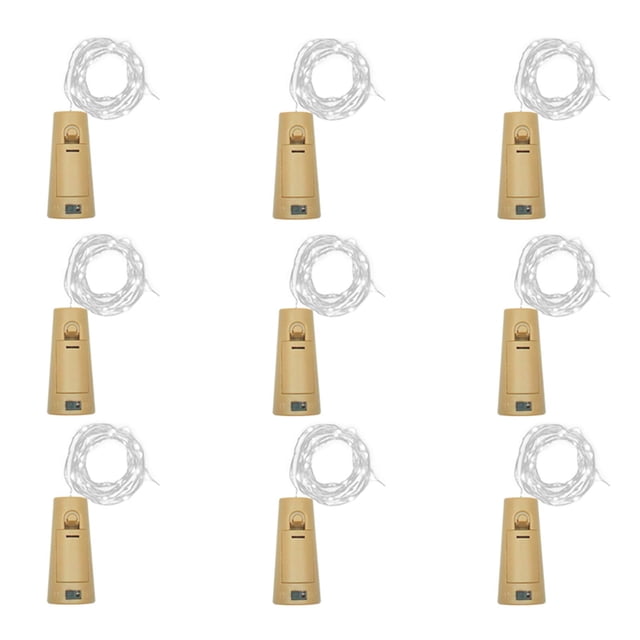 Luces LED para botellas LoveNite 20 LED con forma de corcho y alambre plateado, paquete de 9