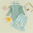 thumbnail image 3 of Bagilaanoe 3pcs Newborn Baby Girl Pants Set Long Sleeve Romper Tops + Flower Print Flare Trousers + Headband 3M 6M 9M 12M 18M Infant Casual Clothes, 3 of 7