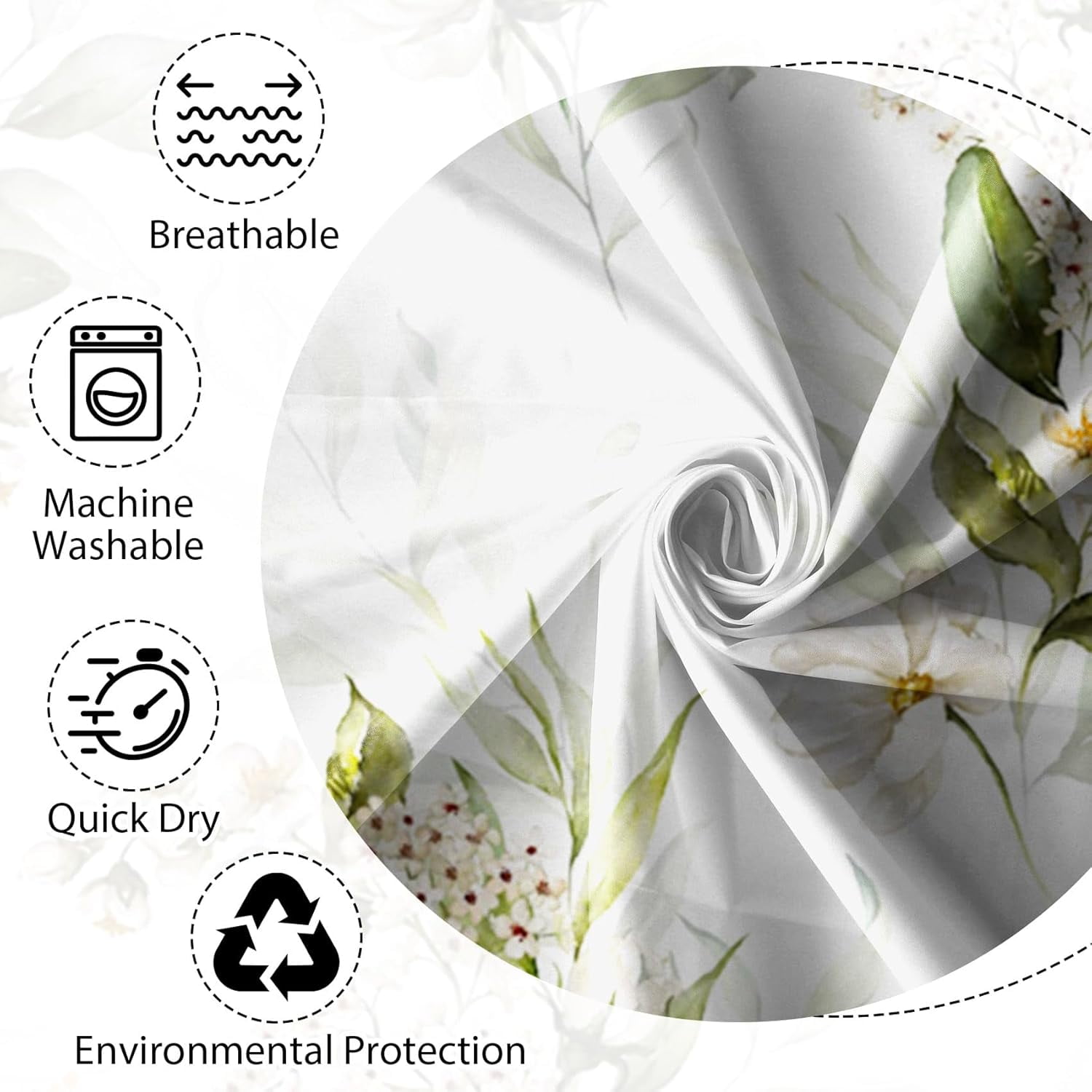 72x80 Inches Watercolor Floral Shower Curtain White Flowers Eucalyptus Leaves Botanical Leaf Nature Plant Fabric Shower Curtains for Bathroom Decor Waterproof Polyester with Hooks