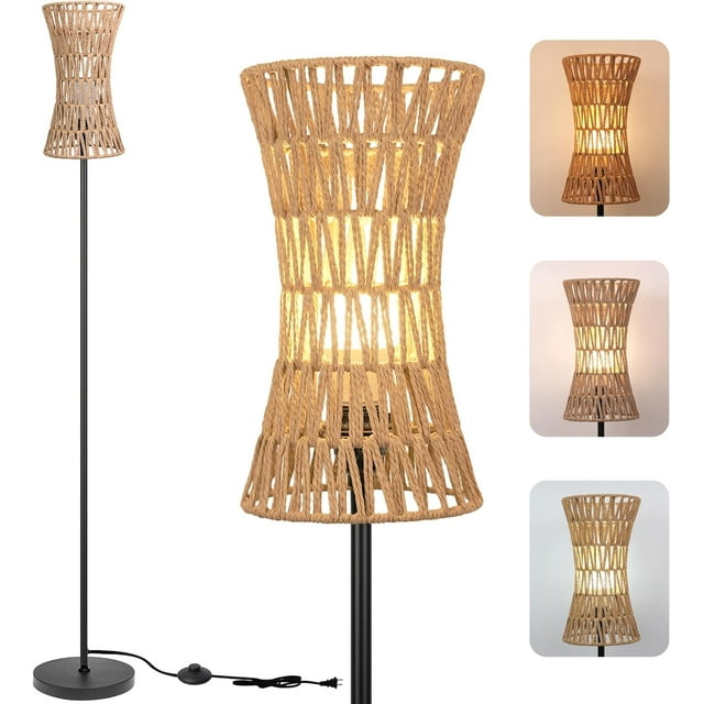 Floor Lamp for Living Room Farmhouse Rattan Floor lamp Modern Standing lamp with HandWorked Rattan Shade Tall Lamp with Foot Switch