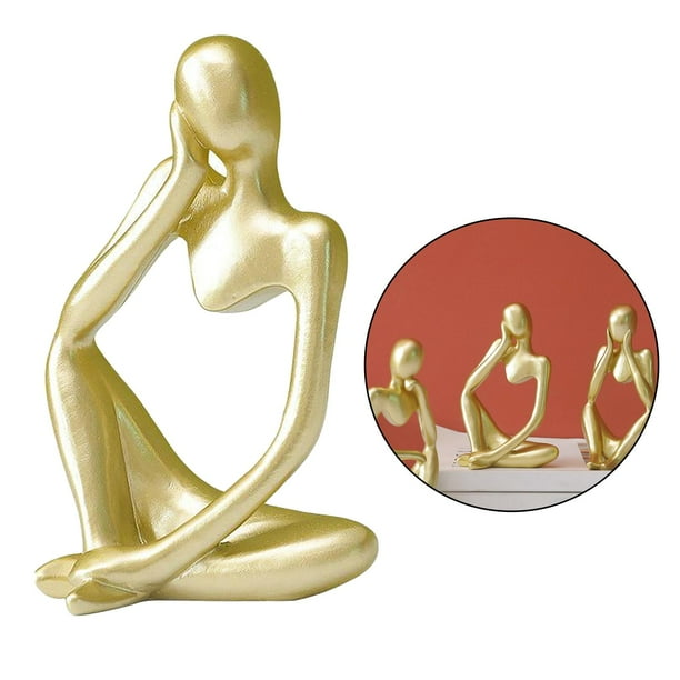 Abstract Thinker Sculpture Creative Resin Figurine Characters Thinking People Crafts Ornaments Sandstone Statues Home Decor Birthday Gifts Collections Derecho de oro BLESIY Figura pensador abstracto