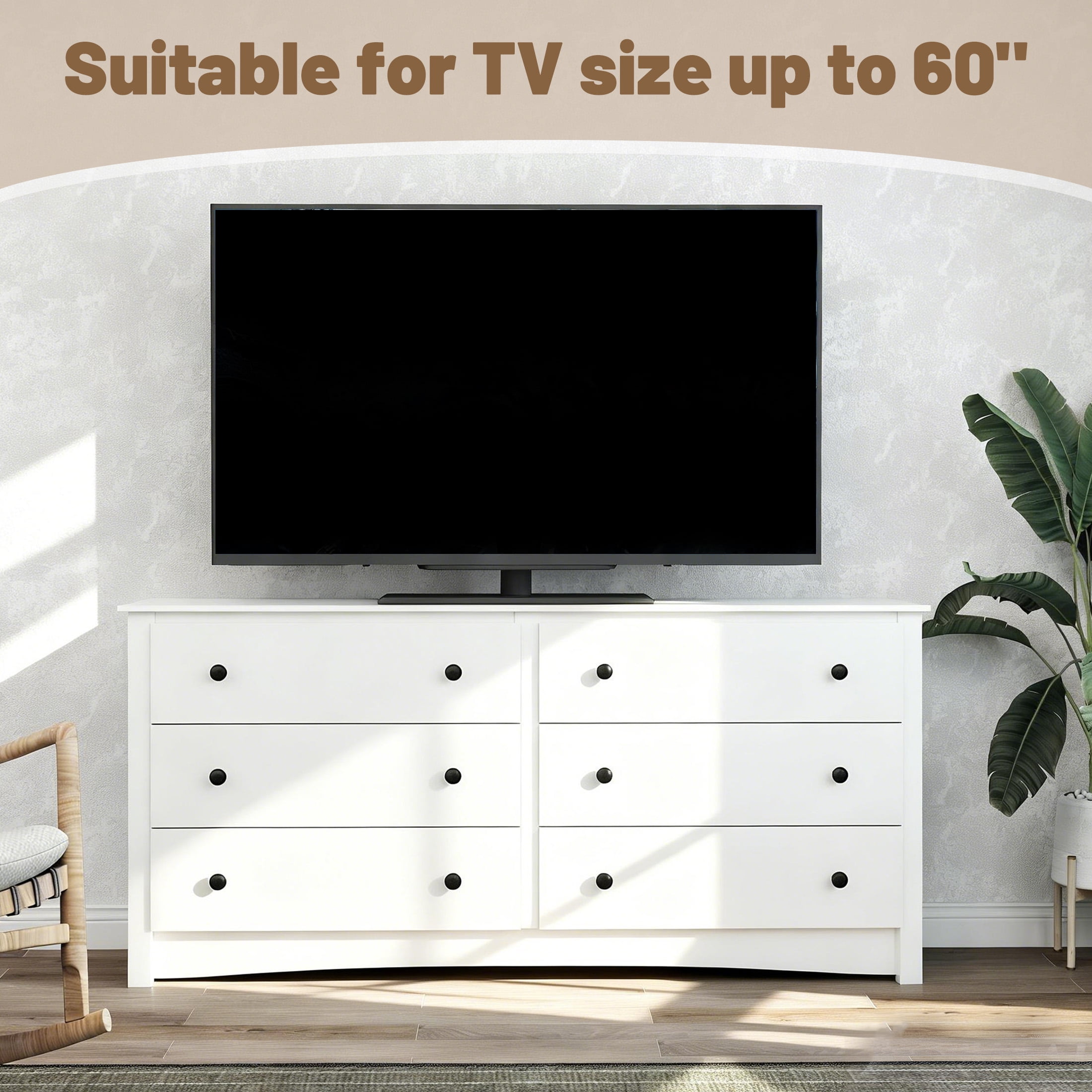 CONCETTA 6-Drawer Double Dresser for Bedroom, Wide Chest of Drawers, Bedroom Storage Furniture，White