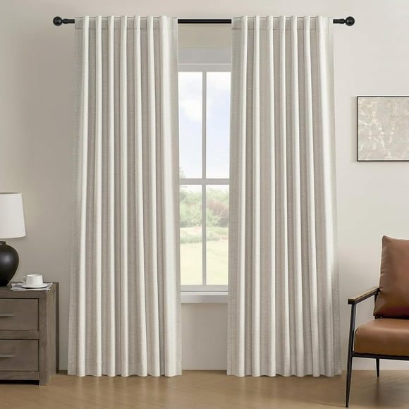 AIR-92 Inch Long Black Out Custom Drapery 2 Panels Linen Neutral Blackout Curtains, Sun Blocking Tab Top Curtains Room Divider, Heavy Duty Famous Textured Linen Curtains 2 Pack