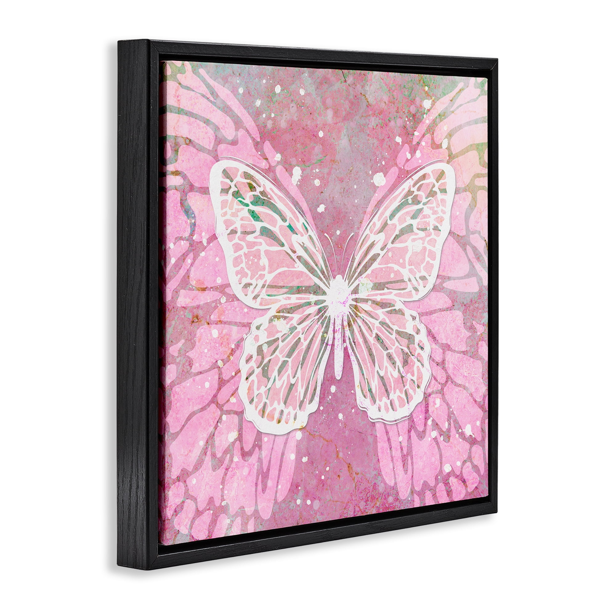 Stupell Industries Pink Butterfly Wings Animals Painting Black Floater Framed Canvas Art Print Wall Art, 18 x 18