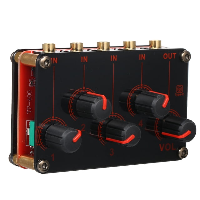 Mezclador Mezclador estéreo de línea de 4 canales Mezclador de audio Módulo mezclador pasivo 4 en 1 salida Mini mezclador de audio estéreo de 4 vías 4 entradas de audio a 1 salida Ultracompacto Bajo n Irfora Mezclador