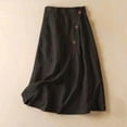 thumbnail image 2 of Women's Summer Linen Button Front Elastic High Waist Swing A Line Midi Skirt Black XL, 2 of 4