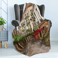 thumbnail image 4 of Sketch Soft Flannel Fleece Throw Blanket, Colorful Alley with Parisian Style Cafe and Buildings Patio Scene, Cozy Plush for Indoor and Outdoor Use, 50" x 60", Taupe and Multicolor, by Ambesonne, 4 of 5