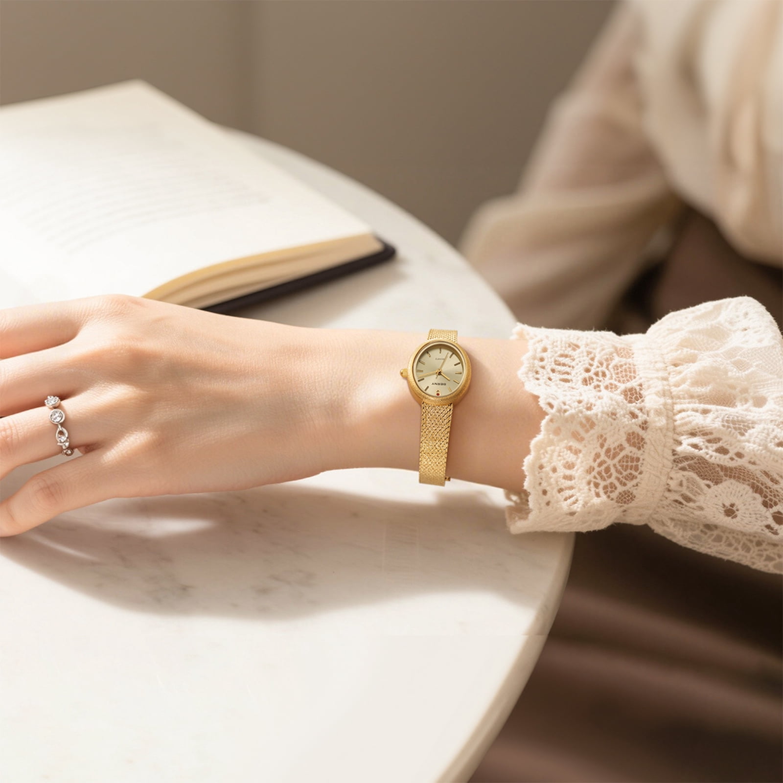 BERNY Small Gold Watches for Women, Dainty Minimalist Oval Dial, Vintage Stainless Steel Bracelet Watch, Adjustable Mesh Band, Waterproof, Luxury Ladies Analog Quartz Wrist Watch Gifts (Gold)