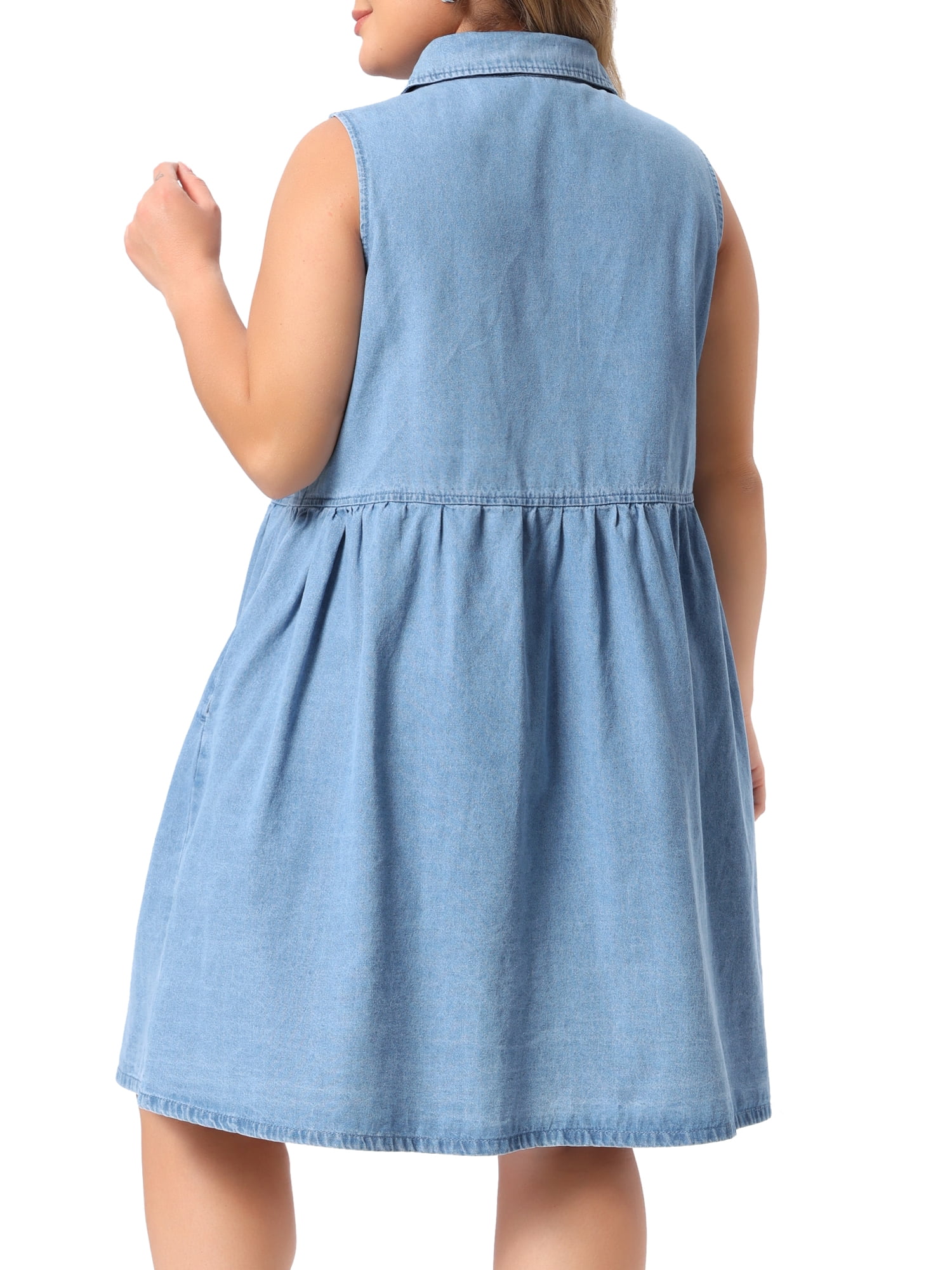 DARING DIVA Women's Plus Denim Dress Sleeveless Babydoll 2X Light Blue