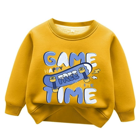 Hwmodou Boys Sweatshirts Child Lined Round Neck Sweatshirt Thickened Warm Top Thermal Leisure Comfy Top 2-12Y