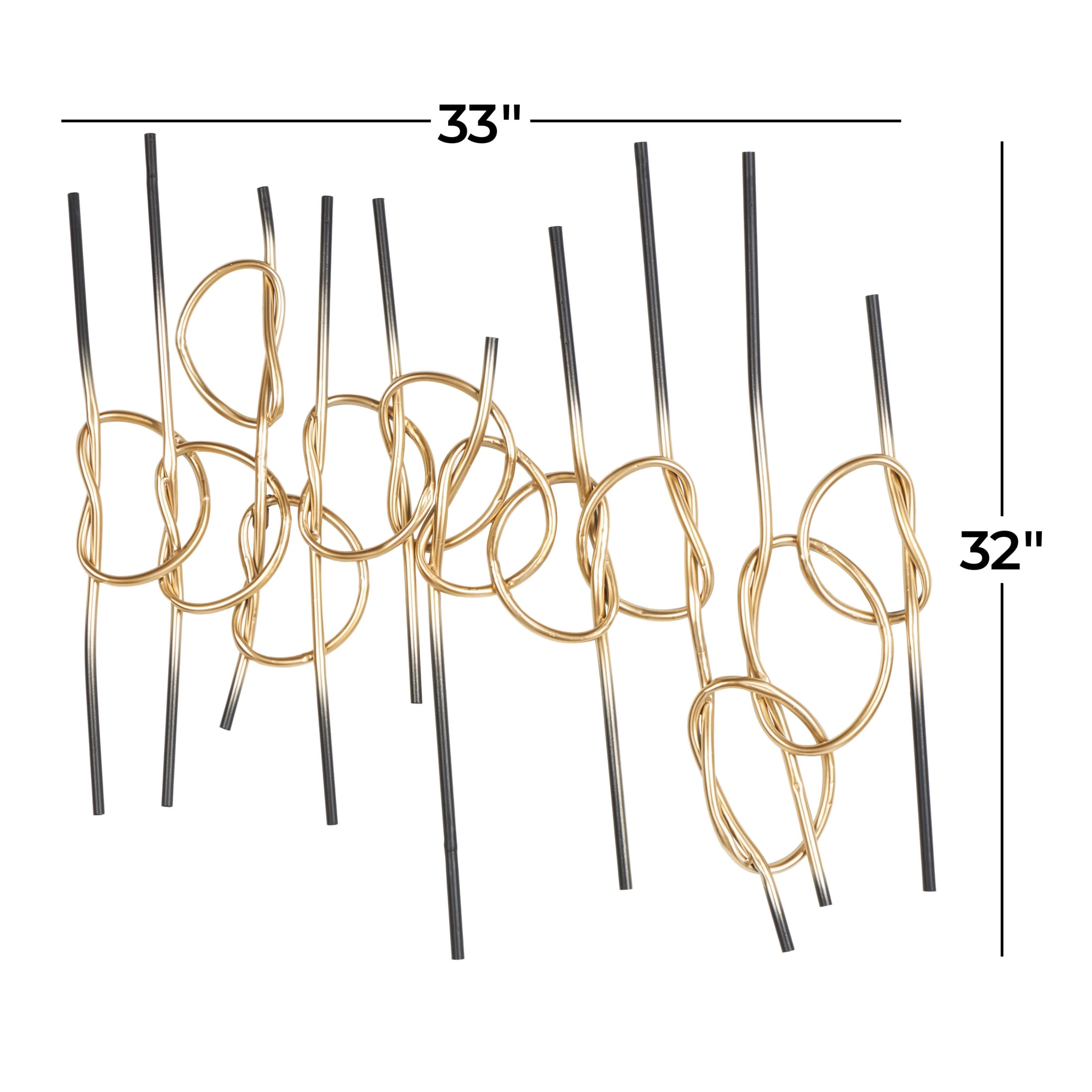DecMode Gold Metal Knotted Ombre Geometric Wall Decor with Black Ends