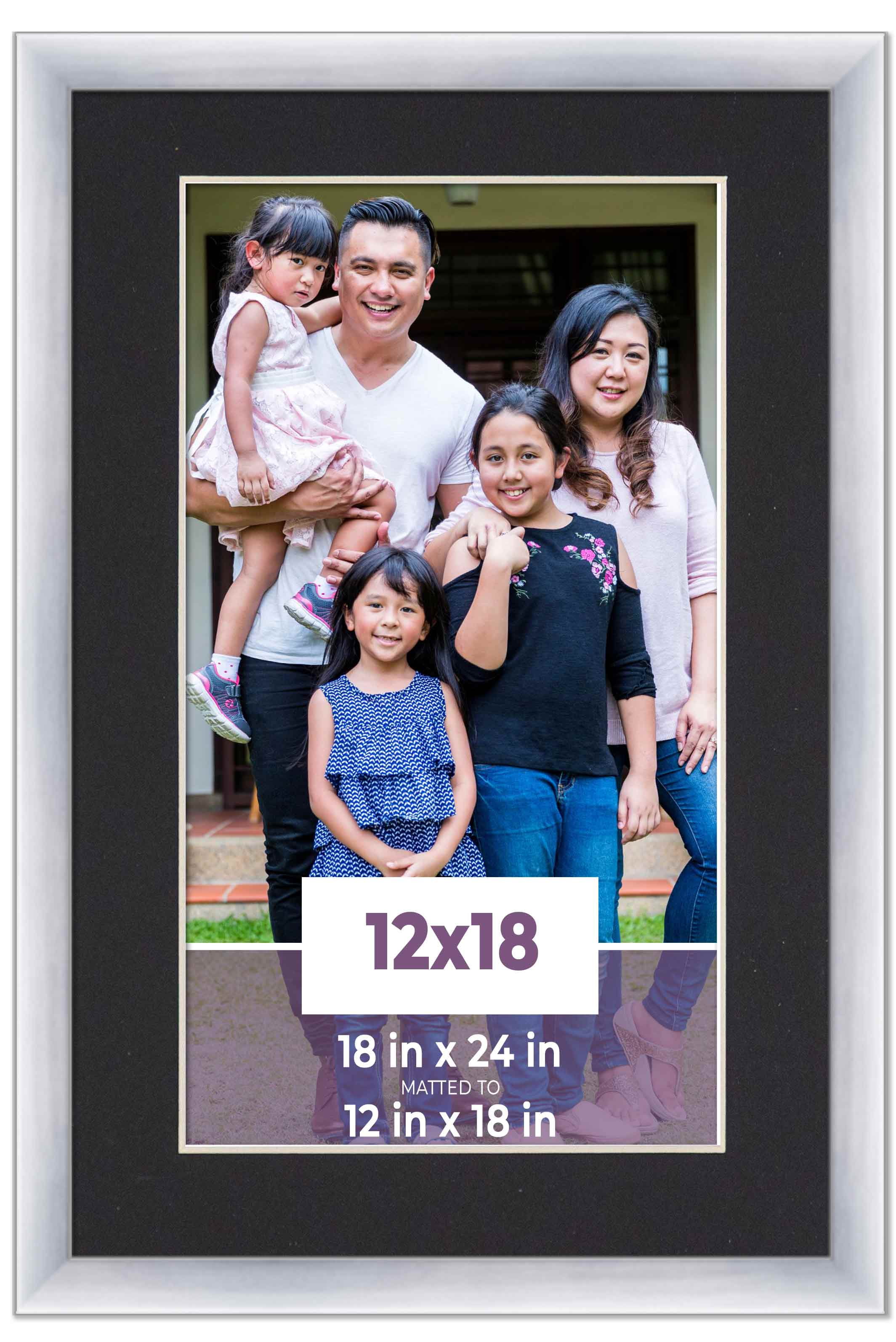 12x18 Frame Silver With Black Picture Mat For 12x18 Photo - Silver 18x24 Frame To Display Print or