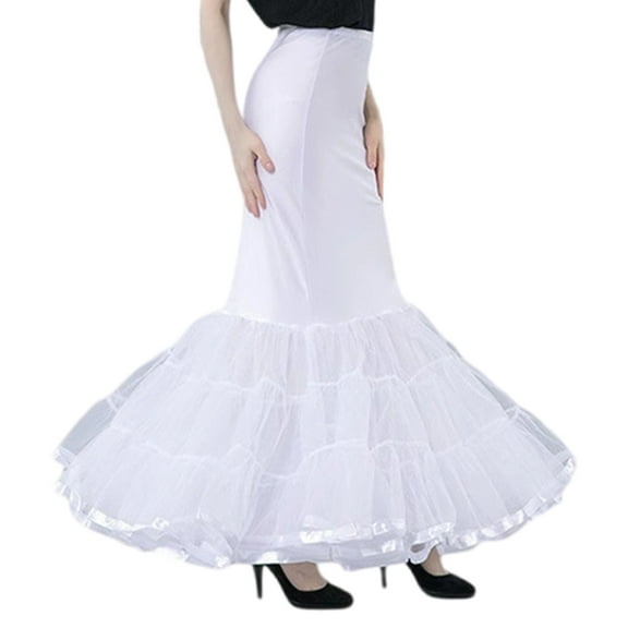 Women's Stylish Fishtail Long Underskirt Tiered Tulle Elastic Waist Petticoat Trumpet Crinoline Slip for Wedding Dress