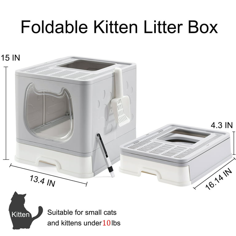 Vealind Foldable Cat Litter Box with Sifting Lid Covered Kitten Litter Box  with Kitty Litter Scoop and 2 in 1 Brush, Easy to Clean Litter Pan