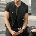 thumbnail image 5 of Nuevas llegadas de moda de los hombres de cuero de la PU de la motocicleta chaleco tendencia de estilo coreano sin mangas cuello redondo chaleco con cremallera chaqueta hombres guapos ropa, 5 of 5