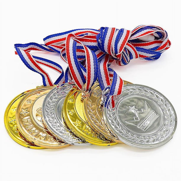 Medalla de oro de metal para el ganador, juego de 12 medallas de primer premio para deportes, competiciones y fiestas, 6,4 cm de diámetro con cinta de 27 cm. Rojo Verde Cocina, Decoración y Otros