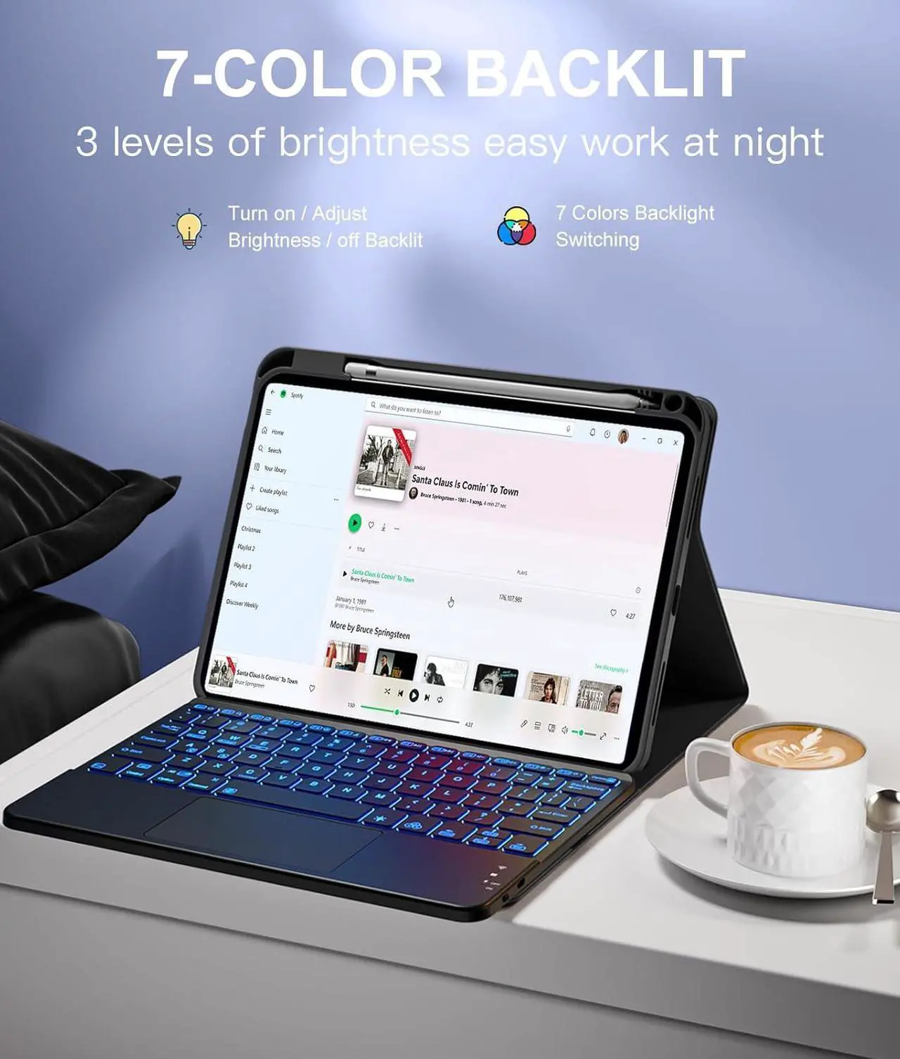 Keyboard Case for Xiaomi Pad 7/ Pad 7 Pro 11.2 Inch, 7 Color Backlit, Magnetic Detachable Wireless Bluetooth Keyboard, Multi-Touch Trackpad, Stain Resistant Cover, Rechargeable
