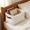 thumbnail image 6 of 2 Pack 13x9x7in White Plush Fabric Storage Bins, Narrow Organizer Baskets for Clothes, Cosmetics, Small Toys, Keys, Home Decor, 6 of 7