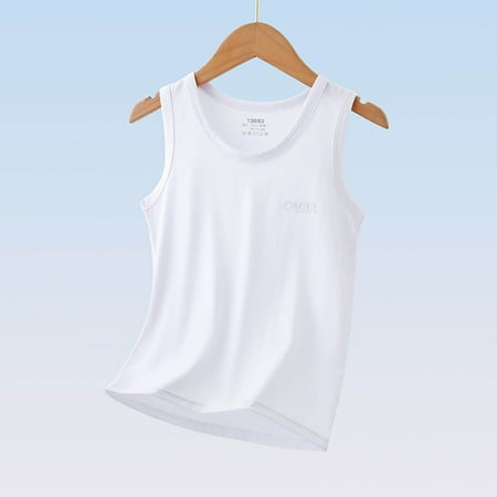 BRGZLK Kids Summer Tank Top Girls Boys Fashion Solid Color U-Neck Sleeveless Vest Comfortable and Soft Narrow Shoulder Camisole White 6-7 Years