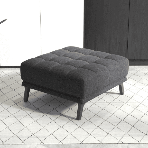 Xukmct Square Footrest with Wood Legs, Upholstered Ottoman for Living Room, Office, Bedroom, Dark Gray