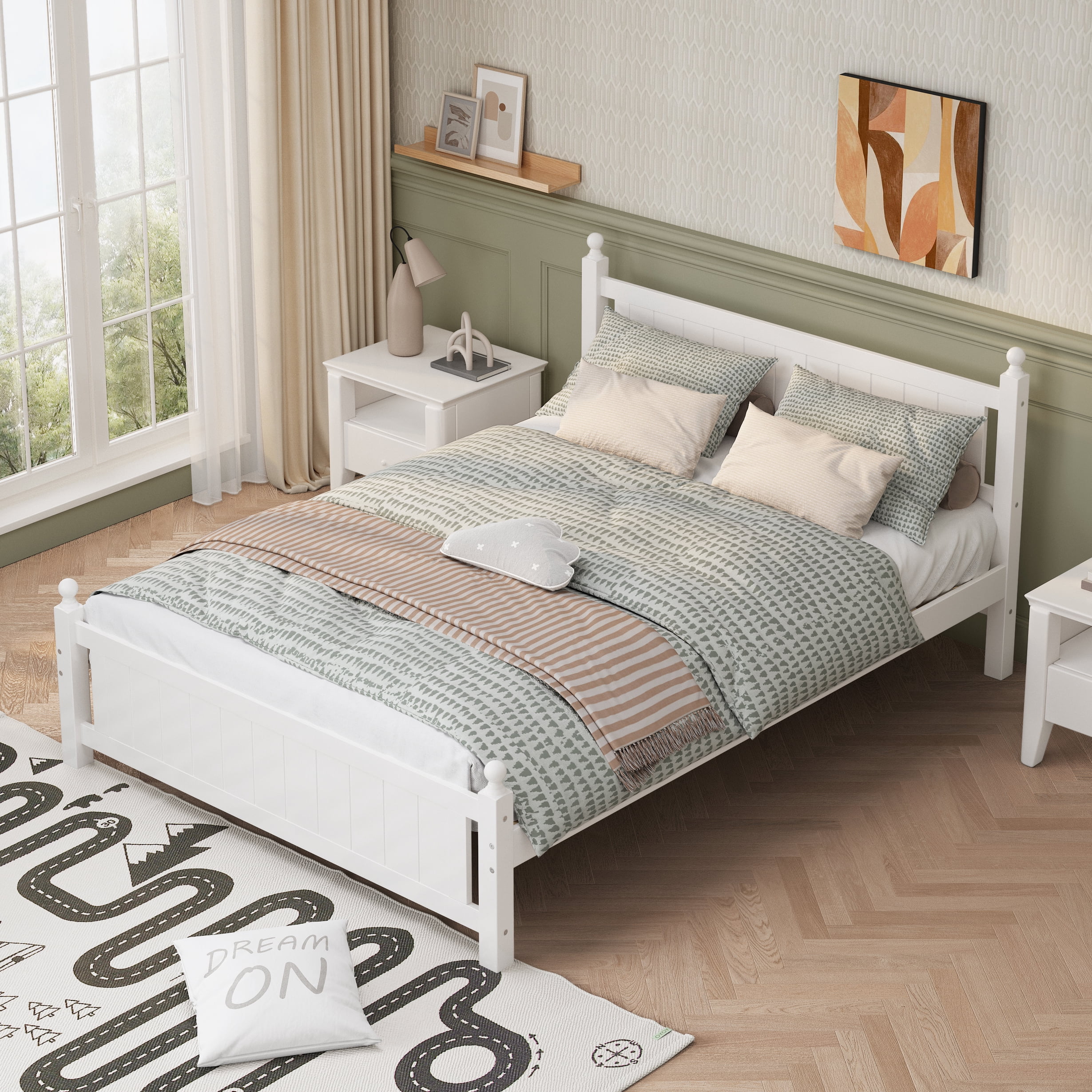 EUROCO Wood Platform Bed with Slat Support, Multiple Sizes (Queen)
