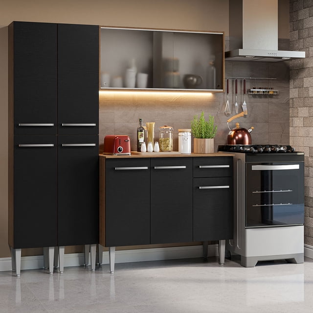 Madesa Gabinete de Cocina Integral Compacta 169 cm Emilly Rustic/Negro 10