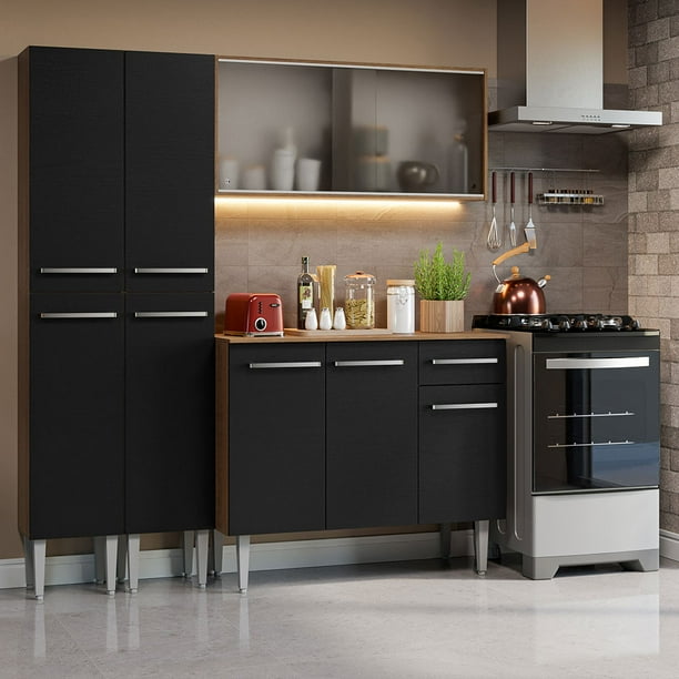 Madesa Gabinete de Cocina Integral Compacta 169 cm Emilly Rustic/Negro 10