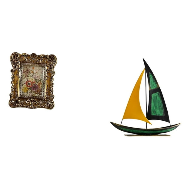 Marco de fotos,Marco de fotos retro Marco de fotos de mesa vintage,Marco de fotos adornado para colgar en la pared,decoración del hogar,Figura de velero,Escultura de velero de hierro para