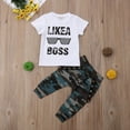 thumbnail image 2 of Qiylii Baby Boy Outfit Short Sleeve Letters Glasses T-shirt + Camouflage Pants, 2 of 8