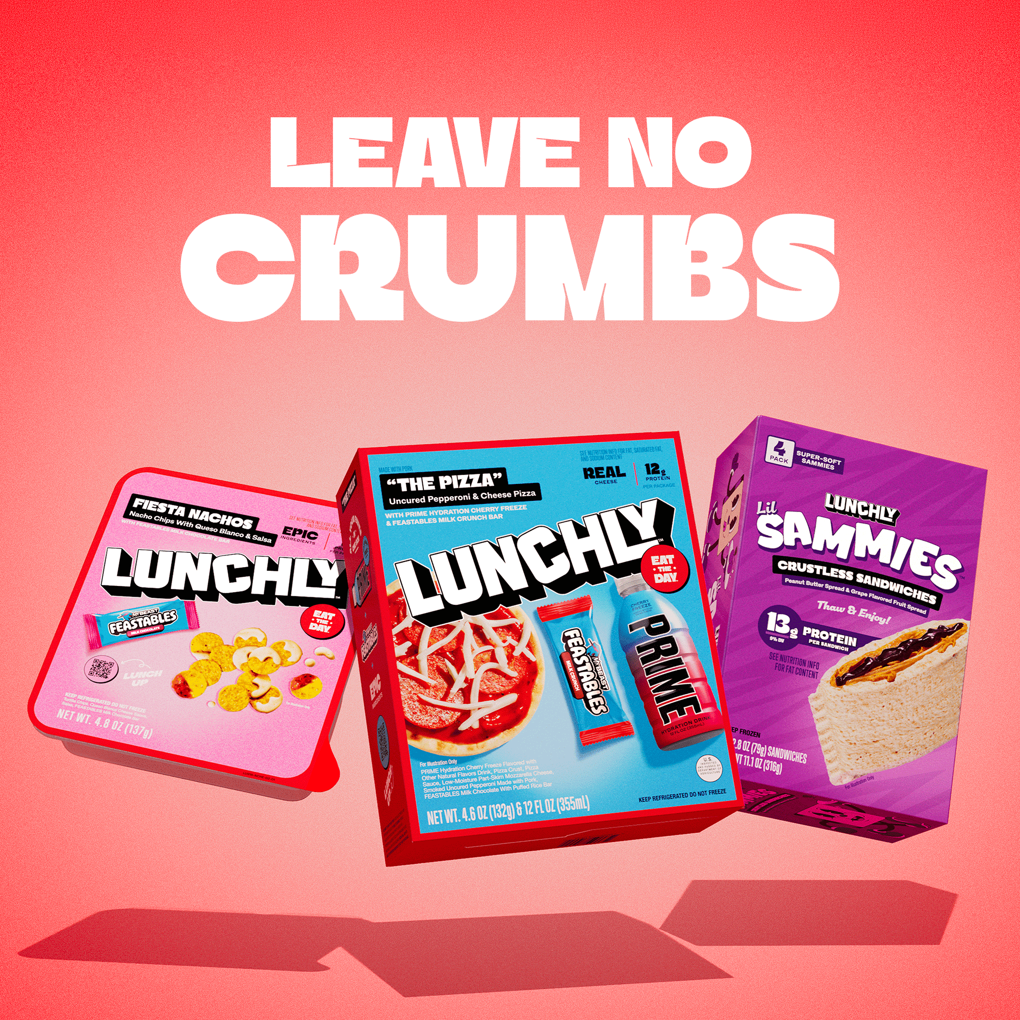 LUNCHLY Peanut Butter & Grape Lil Sammies, 13G Protein, 4 Count, 2.8oz Each, Frozen, Crustless Sandwiches