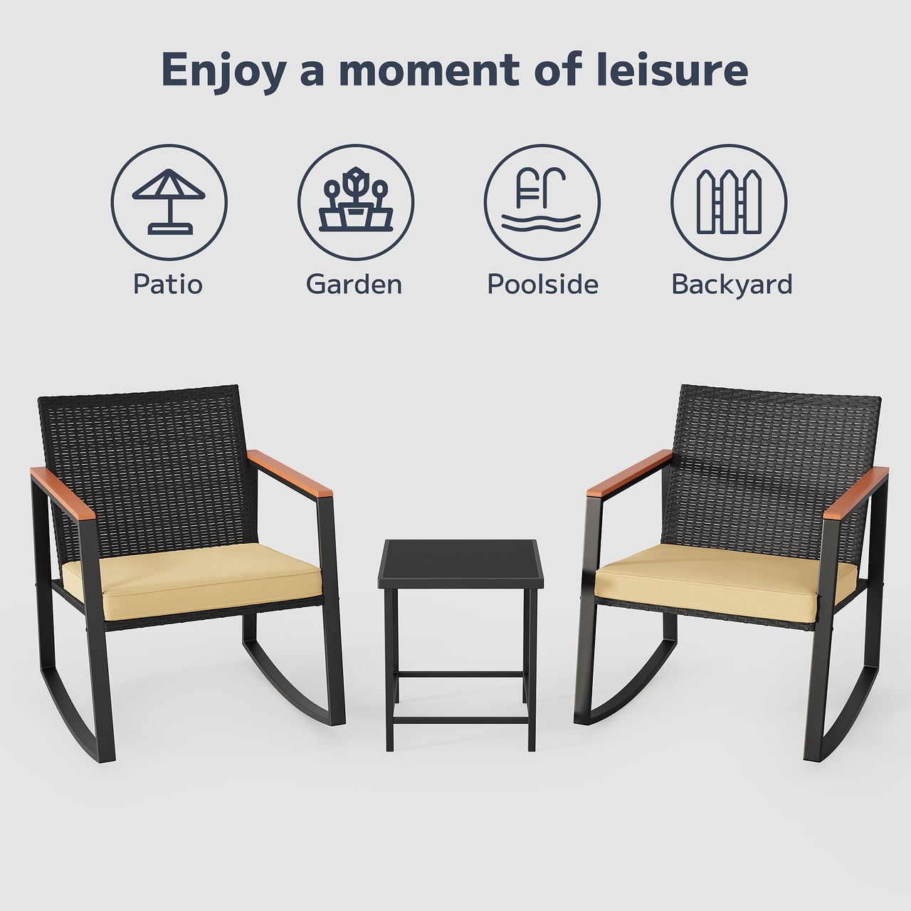 Asofer 3 Pieces Patio Bistro Wicker Chairs , All-Weather Outdoor Rattan Conversation Set with Glass Table for Lawn, Poolside, Porch,Beige