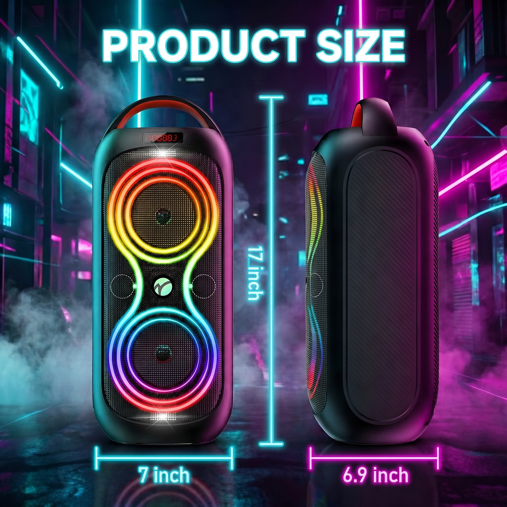 ABigDay 60W Portable Bluetooth Party Speaker with LED Lights photo 2