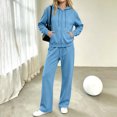 thumbnail image 2 of Domzest Womens Zip Up Hoodies Sweatsuits Long Sleeve Full-zip Hooded Sweatshirt & Wide Leg Sweatpants Fall Winter Athletic Tracksuits Light Blue M, 2 of 6
